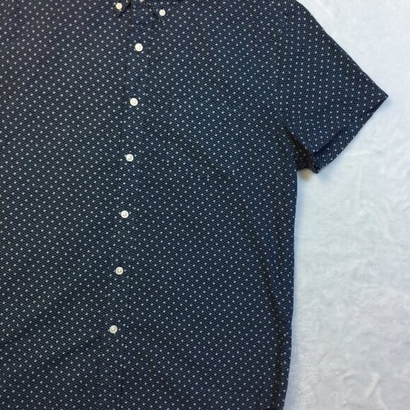 J Crew Shirt Mens Size L Navy Blue White Geo Button Down Short Sleeve Cotton - Picture 12 of 13